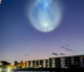 Jellyfish effect seen over the early morning sky in Cocoa Beach after a successful Spacex launch