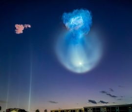 Jellyfish effect seen over the early morning sky in Cocoa Beach after a successful Spacex launch