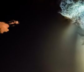 Spacex booster rocket returning to land at KSC